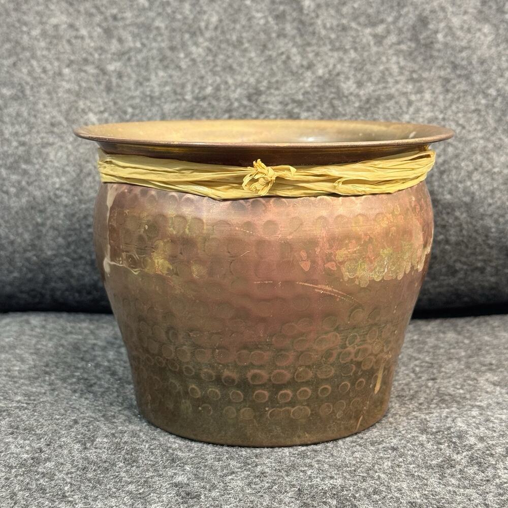 VTG Hammered Solid Brass Aged Patina Small Indoor Plant Pot Planter Cachepot